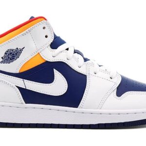 Jordan 1 Mid White Laser Orange Deep Royal Blue
