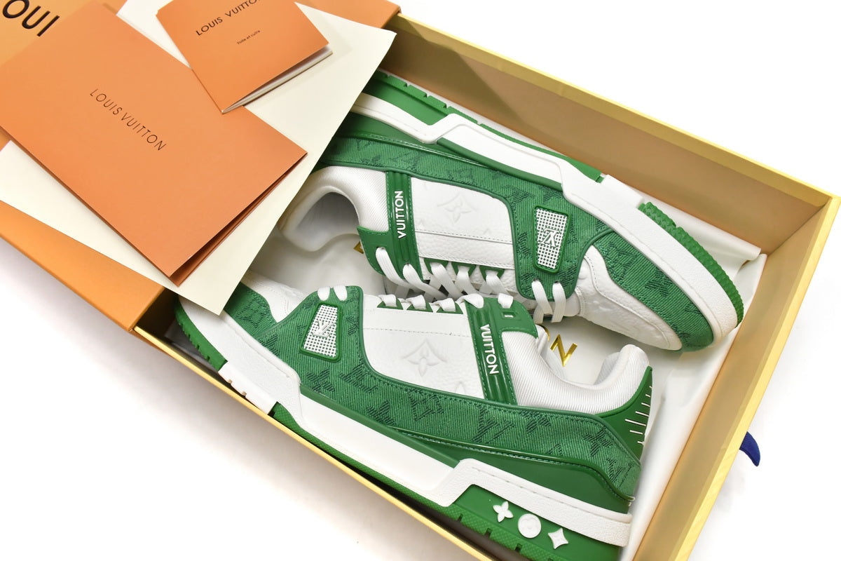 Louis Vuitton Trainer Green Monogram Denim White - Imagem 6