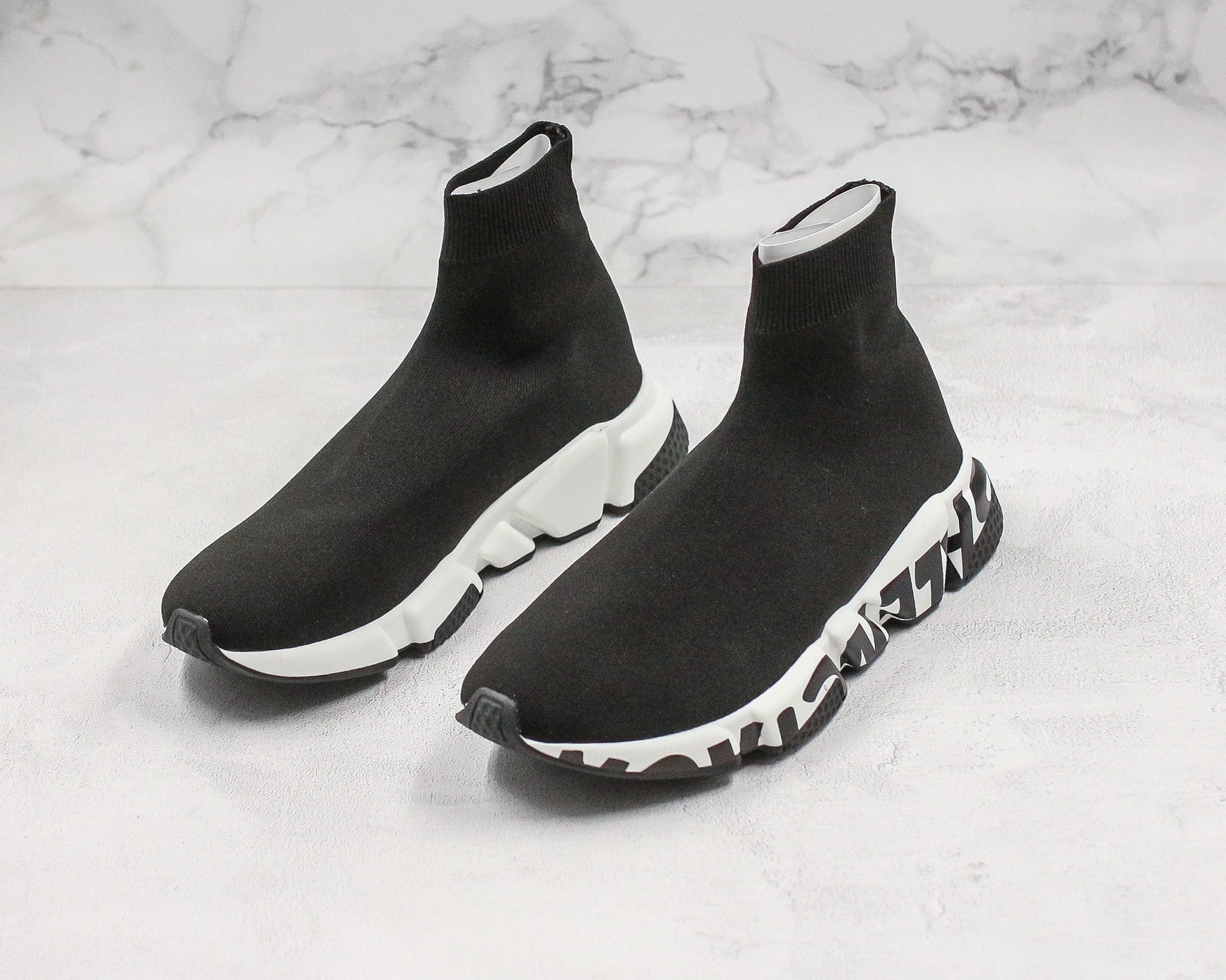 Balenciaga Speed Graffiti Trainer Black White - Imagem 6